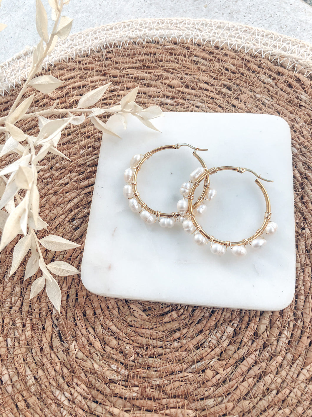 Medium pearls hoops